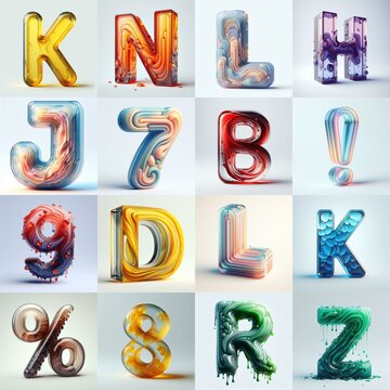 glass 3D Lettering Typeface. AI generated illustration