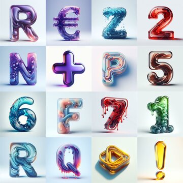 glass 3D Lettering Typeface. AI generated illustration