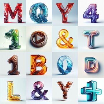 glass 3D Lettering Typeface. AI generated illustration