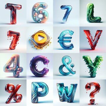 glass 3D Lettering Typeface. AI generated illustration