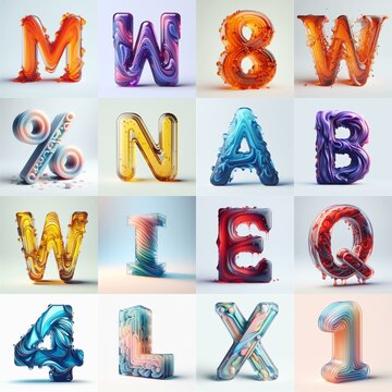 glass 3D Lettering Typeface. AI generated illustration