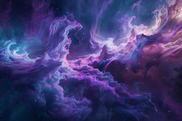 Wall Mural - a vibrant cosmic nebula with swirling clouds and twinkling stars against a dark background, a cosmic