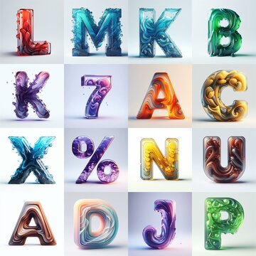 glass 3D Lettering Typeface. AI generated illustration
