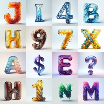 glass 3D Lettering Typeface. AI generated illustration
