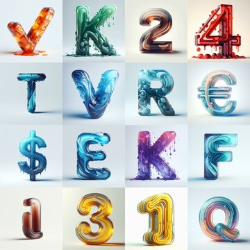 glass 3D Lettering Typeface. AI generated illustration
