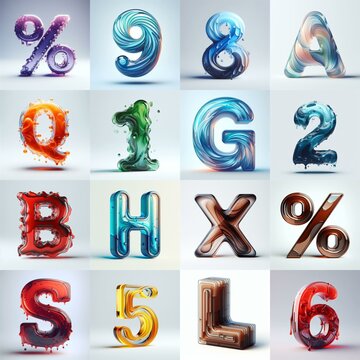 glass 3D Lettering Typeface. AI generated illustration