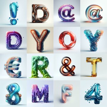 glass 3D Lettering Typeface. AI generated illustration