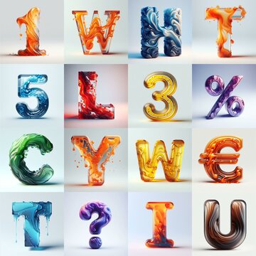 glass 3D Lettering Typeface. AI generated illustration