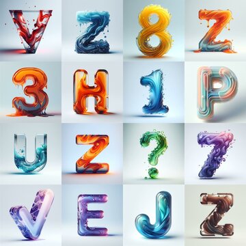 glass 3D Lettering Typeface. AI generated illustration
