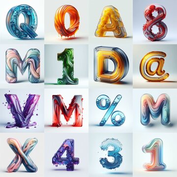 glass 3D Lettering Typeface. AI generated illustration
