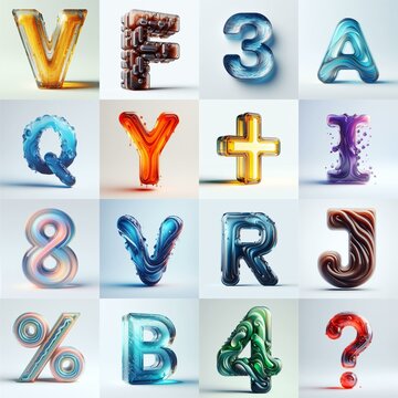 glass 3D Lettering Typeface. AI generated illustration
