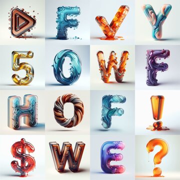 glass 3D Lettering Typeface. AI generated illustration