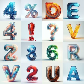 glass 3D Lettering Typeface. AI generated illustration