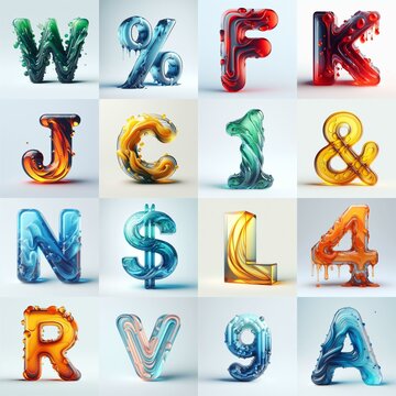 glass 3D Lettering Typeface. AI generated illustration