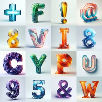 glass 3D Lettering Typeface. AI generated illustration