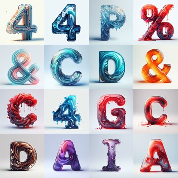 glass 3D Lettering Typeface. AI generated illustration