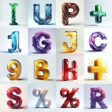 glass 3D Lettering Typeface. AI generated illustration