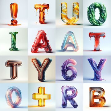 glass 3D Lettering Typeface. AI generated illustration