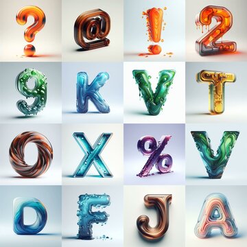 glass 3D Lettering Typeface. AI generated illustration