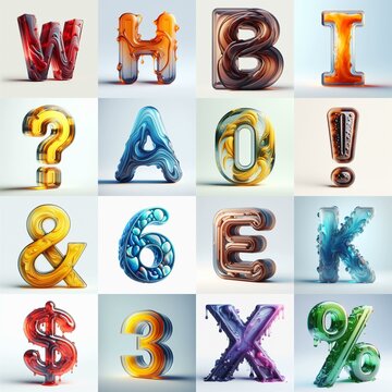 glass 3D Lettering Typeface. AI generated illustration