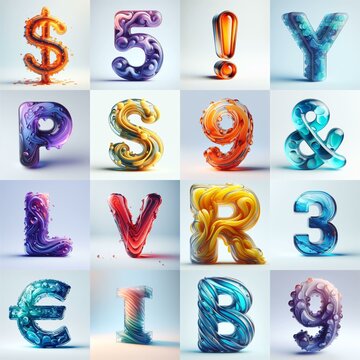 glass 3D Lettering Typeface. AI generated illustration