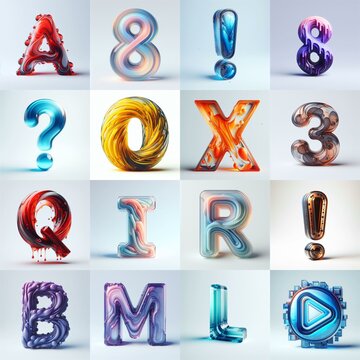 glass 3D Lettering Typeface. AI generated illustration
