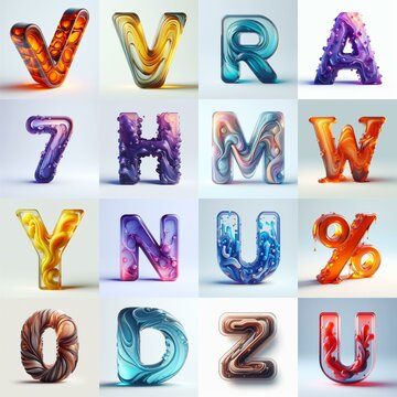 glass 3D Lettering Typeface. AI generated illustration