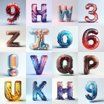 glass 3D Lettering Typeface. AI generated illustration