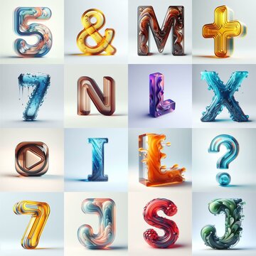 glass 3D Lettering Typeface. AI generated illustration