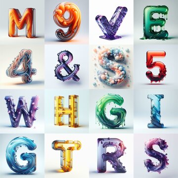 glass 3D Lettering Typeface. AI generated illustration