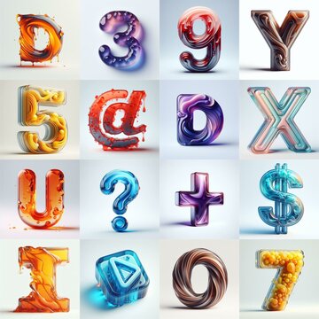glass 3D Lettering Typeface. AI generated illustration