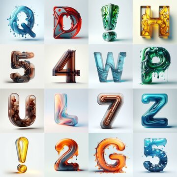glass 3D Lettering Typeface. AI generated illustration