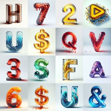 glass 3D Lettering Typeface. AI generated illustration