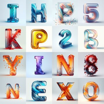 glass 3D Lettering Typeface. AI generated illustration