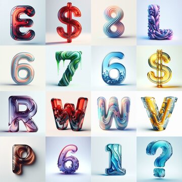 glass 3D Lettering Typeface. AI generated illustration