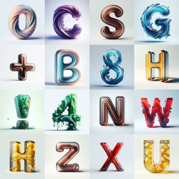glass 3D Lettering Typeface. AI generated illustration