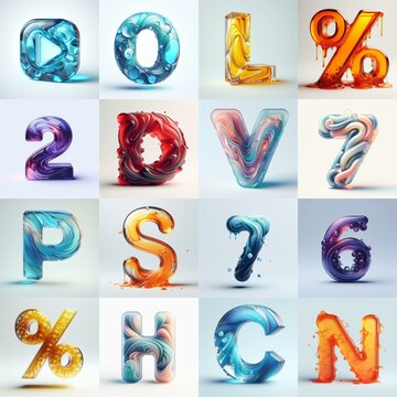 glass 3D Lettering Typeface. AI generated illustration