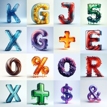 glass 3D Lettering Typeface. AI generated illustration
