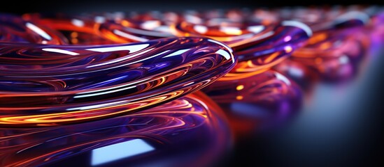 Wall Mural - beautiful looped neon light, abstract wavy surface with glowing neon lines.