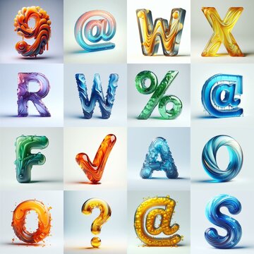 glass 3D Lettering Typeface. AI generated illustration