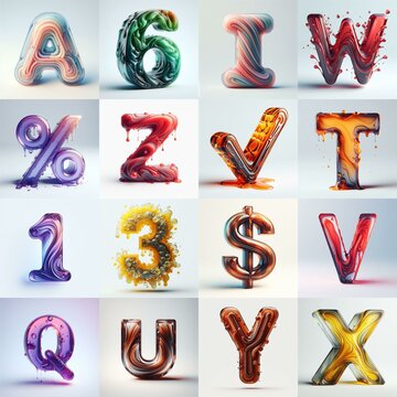 glass 3D Lettering Typeface. AI generated illustration