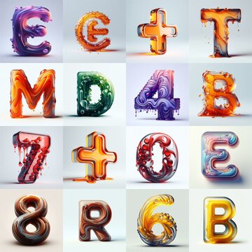 glass 3D Lettering Typeface. AI generated illustration