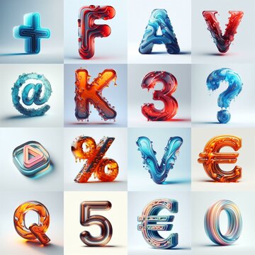 glass 3D Lettering Typeface. AI generated illustration