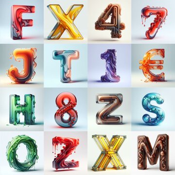 glass 3D Lettering Typeface. AI generated illustration