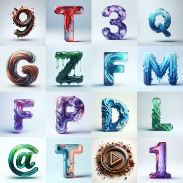 glass 3D Lettering Typeface. AI generated illustration