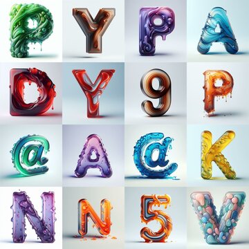 glass 3D Lettering Typeface. AI generated illustration