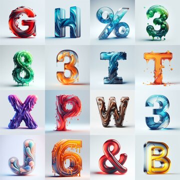 glass 3D Lettering Typeface. AI generated illustration
