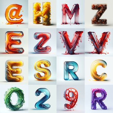 glass 3D Lettering Typeface. AI generated illustration