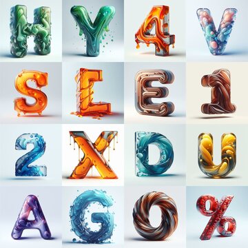 glass 3D Lettering Typeface. AI generated illustration