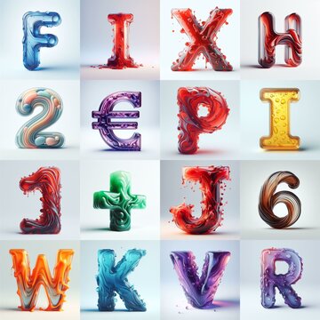 glass 3D Lettering Typeface. AI generated illustration
